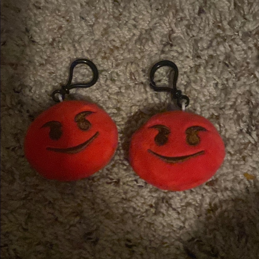 Smiley Face Plush Keychain Set - Red